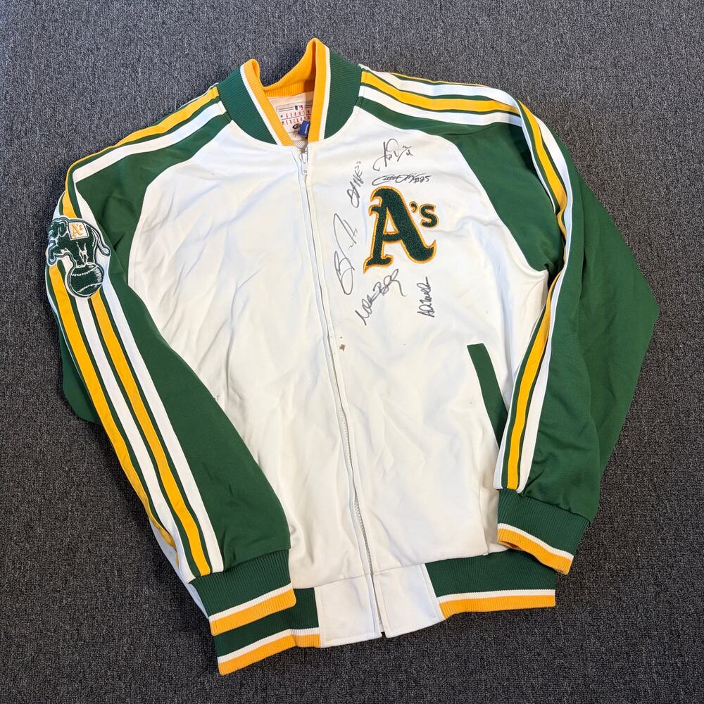 Vintage Y2k Oakland A's Baseball Mlb Autographed Zip up Front Jacket Men's M